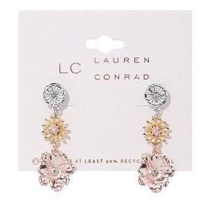 LC Lauren Conrad Gold and Pink Floral Earring,floral earrings,women’s earrings.